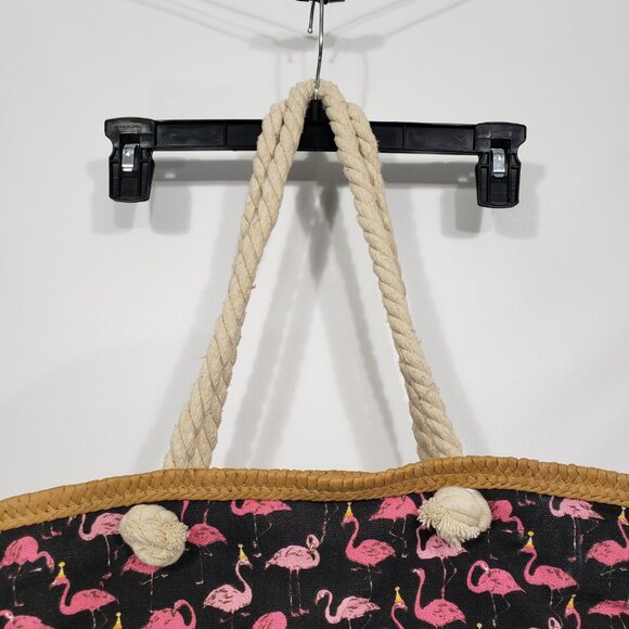 Turks & Caicos  Burlap Jute Tote Bag with Flamingos  Rope Handle - Picture 5 of 6